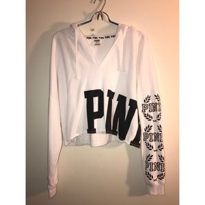 Pink VS Sweater Crop Top V-Neck Hooded